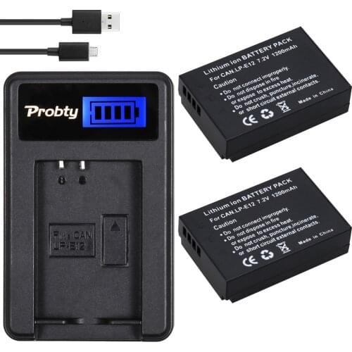 PROBTY 2pcs LP-E12 LP E12 Battery + LCD USB Charger For Canon M 100D Kiss X7 Rebel SL1 EOS M10 DSLR Camera 1200mAh