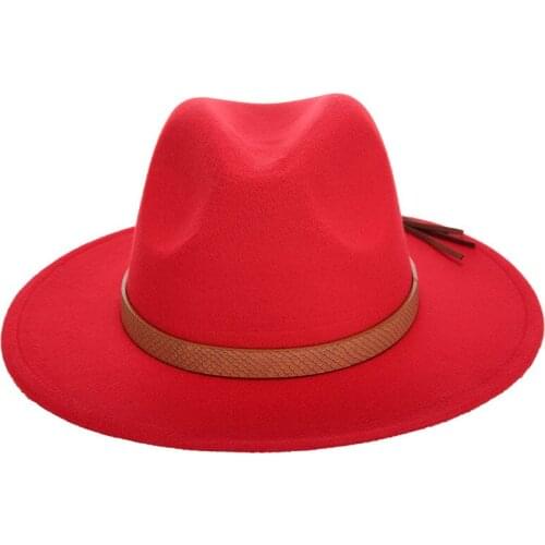 2019 Winter Elegant Women Felt Wool Solid Fedora Hat PU Leather Band Wide Flat Brim Jazz Hats Stylish Panama Caps