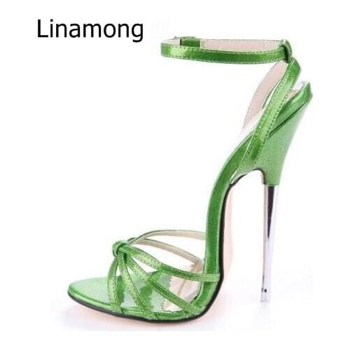Woman sandals summer new fashion 16 cm red green high heels metal thin heel peep toe large size female party show shoes