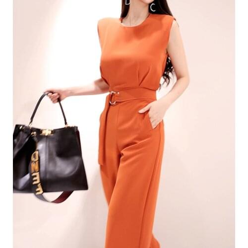 Fashion summer work style women temperament sleeveless slim high quality jumpsuit OL casual high waist comfortable jumpsuit