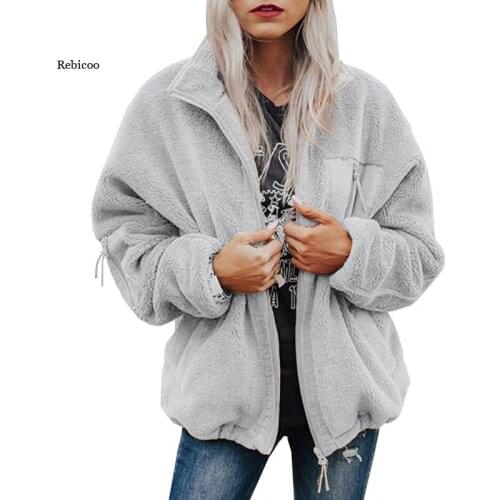 Womens Autumn Winter Coat Plush Casual Loose Warm Long Sleeve Cardigan Fashion Solid Color Thick Warm Outwear