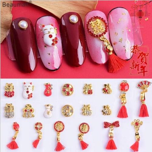 10pcs/lot, 3d Nail Art NEW YEARS Golden Alloy With Crystal Rhinestones Nail Tips Decorations