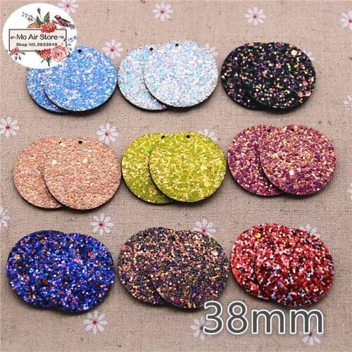 20pcs 38mm bling slap-up round imitation leather patches glitter Felt Appliques for clothes Sewing pendant