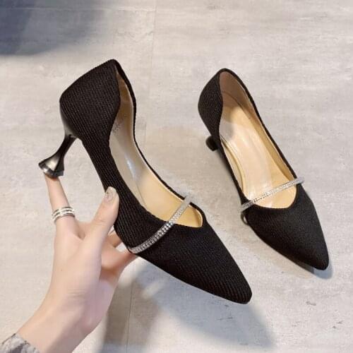 2020 New Sexy Concise Elegant High-heeled shoes Rhinestone decoration Autumn Flock pointed sandals sexy high heels mujer U14-87