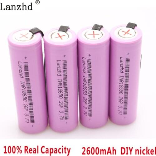 4PCS INR18650 Nickel sheet 18650 Rechargeable Battery Li ion 2600mAh 3.7V + DIY Nickel Sheets 18650 Batteries for tools