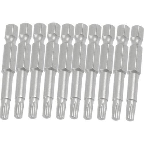 6.3mm Hexagon Shank 4mm T20 Magnetic Tip Torx Screwdriver Bits 10 Pcs
