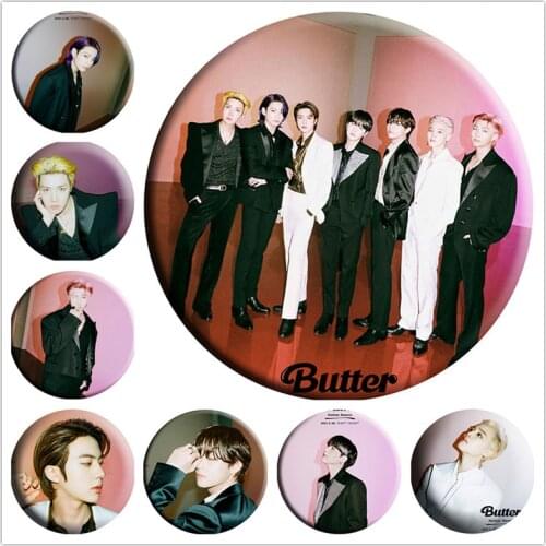 8 Pcs/lot Kpop Boys Butter Badges Mirror Keychains Jimin Suga Rm V Jhope Jin Jungkook Brooch Key Chains Pendant Toy Gift