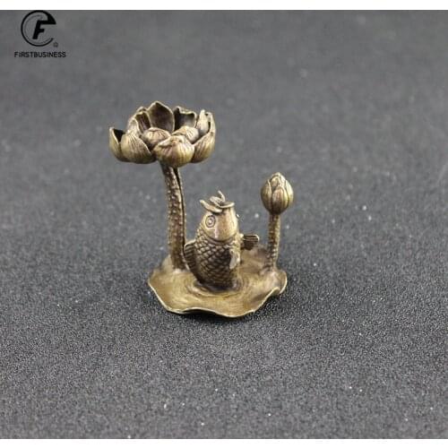 Antique Copper Incense Lotus Flower Goldfish Lotus Root Small Ornaments Creative Vintage Brass Censer Home Decor Incenses Burner