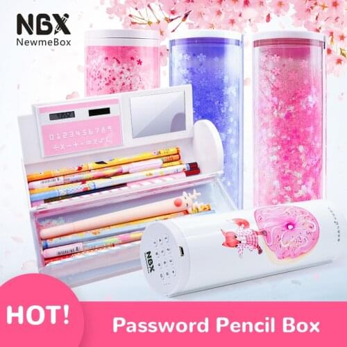 Pencil Case Kawaii Translucent Quicksand NBX Solar Calculator Pencil Box Password Estuche Escolar Estojo Escolar School Supplies