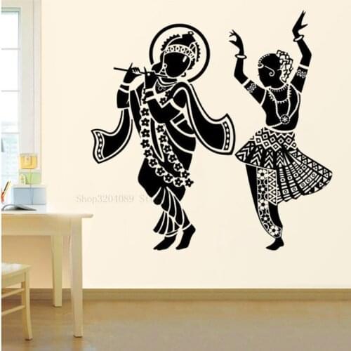 Radha Krishna Hindu God Decor Wall Decals Vinyl Religion Art Home Decor for Living Room BedroomDecal Removable Wallpaper CN252