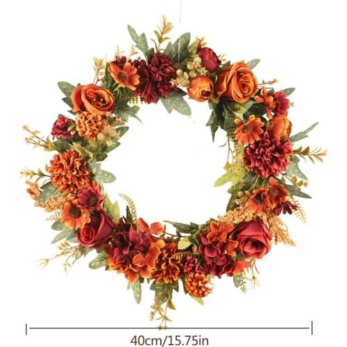 Door Wreath 40cm Artificial Wreath Durable Beautiful Rose Fall Wreath Decoration Garland For Home Window Wedding Holiday