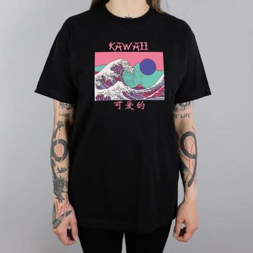 Vaporwave Kawaii Wave Womens T-Shirts Japanese Fashion Harajuku Streetwear T Shirt Oversized Ulzzang Tee Aesthetic Clothes