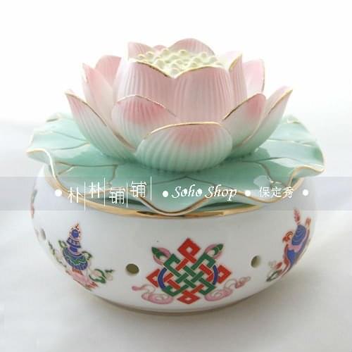 Ceramic incense burner( holder) w/removable lotus lid.Wide size for ash catching.Perfect craftsmanship for incense coil,cone
