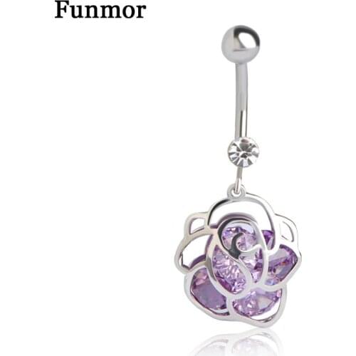 Funmor Flower Navel Button Ring Body Piercing Jewelry Stainless Steel Women Girls Summer Beach Holiday Decoration Accessories