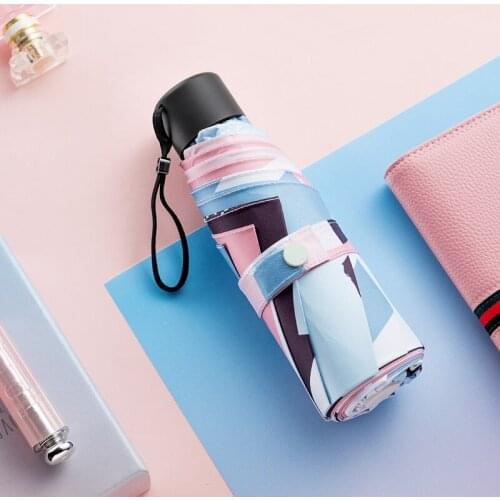 Mini Compact Parasol Women UVProtection Five Folding Pocket Ladies Parasol Portable Capsule Sun Rain Umbrella Lightweight A5A