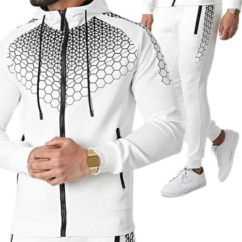 Men Sports Suits 3D Print Elastic Waist Tracksuit Set Two Piece Zipper Hoodie Jogging Pants Set for Fitness