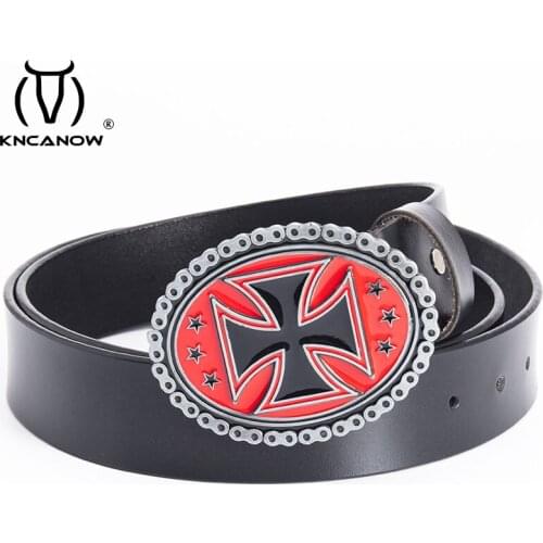 Western Cowboy Belt For Mens High Quality Top Leather Fashion Strap Mens Youth Chopper Cross Biker Chain Buckle Cintura Uomo