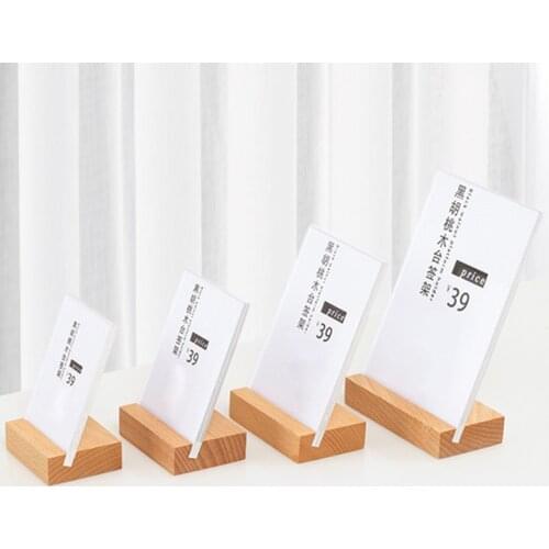 L Shape Mini Sign Display Holder Wood L Shape Counter Top Stand Clear Acrylic Price Card Tag Label Stand