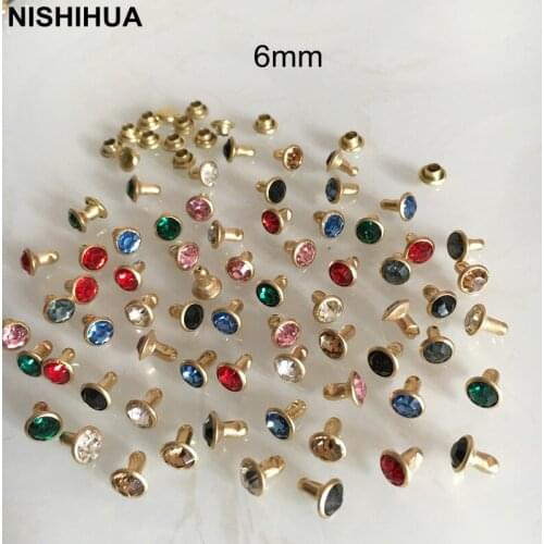 100 Set - 6mm Crystal Bead Metal Base Rapid Rivets Studs,Decoration Findings For Clothing Crafting,Leather,Gold Metal Cup - C