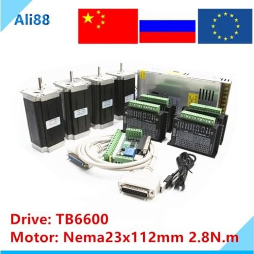 Nema 23 Stepper motor set：motor +TB6600 driver+ breakout board+350W 36v power supply CNC Router 4 axis kit