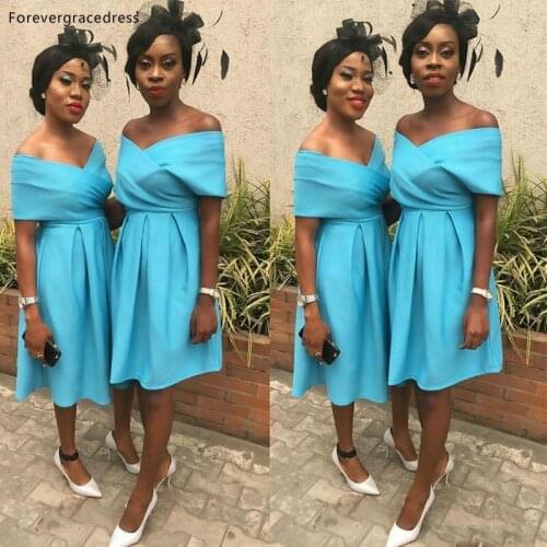 Sky Blue Short Bridesmaid Dresses Off The Shoulder Maid of Honor Gowns Wedding Guest Tailor Made Plus Size Available