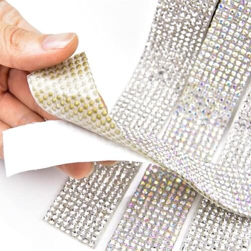 New Self-Adhesive Crystal Glass Tape Ribbon Rhinestone Trims White Ab Beads Iron On Clothes Dresses Diy Crafts Bridal Applique