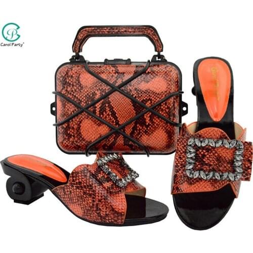Latest Orange Color Italian design Ladies Shoes with Matching Bags Nigerian Women Wedding Shoes and Bag Set for Party