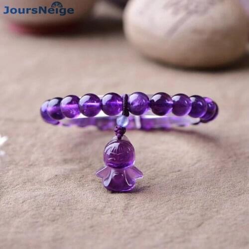 Wholesale Purple Natural Crystal Bracelet Round Bead With Angel Pendant Hand String Lucky Beauty for Women Gift Crystal Jewelry