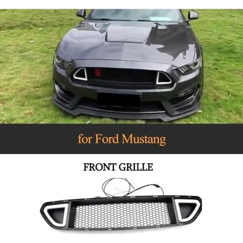 Front Mesh Grille For 2015-2017 Ford Mustang ABS Matte Black With White Green Red Color Light for Choose
