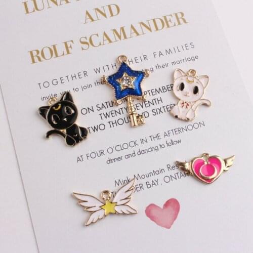 White Black Cat Wings Heart Pendant Gold Korean Charms Elegant DIY Accessories For Handmade Women Jewelry Necklace Bracelets