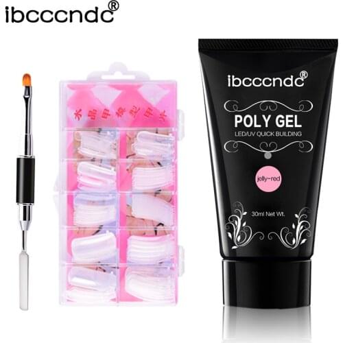 30ml Poly Nail Gel Quick Nail Builder Gel Nail Enhancement With 100pcs Nail Tips Double Head Nail Brush Tool 6 Color Optionals