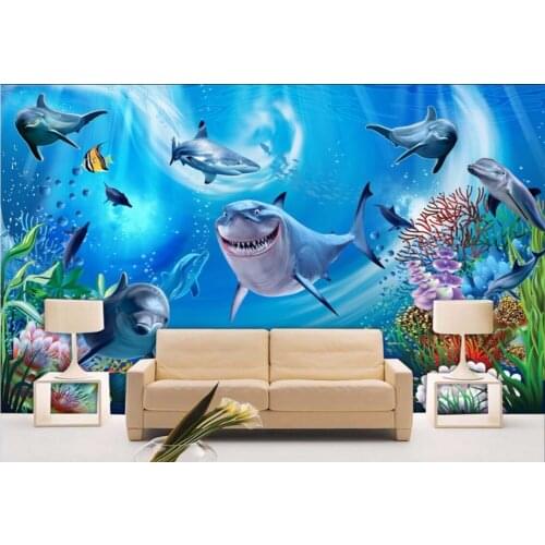 Custom photo 3d wallpaper Shark dolphin group decoration wall papers home decor 3d wall murals wallpaper for living room