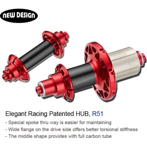 Powerway R51 straight pull road bike carbon hubs UD matte 20/24 front 20H rear 24H 2:1 high flange black red blue leaf spring