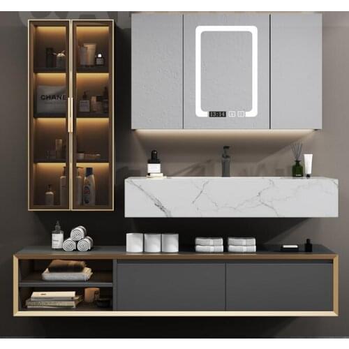Light luxury rock plate integrated basin bathroom cabinet combination toilet wash stand customized intelligent wash basin cabine