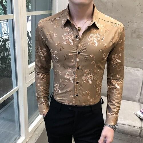 Spring New Chemise Homme Fashion 2021 Long Sleeve Shirt Men Slim Fit Luxury Digital Print Shirts for Men All Match Prom Tuxedo