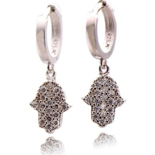 925 Sterling Earrings with Zircon Stone and Fatimas Hand Design