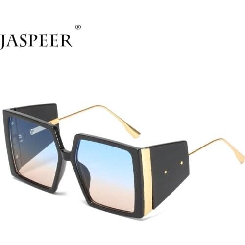 JASPEER Ladies Oversized Sunglasses Women Square UV400 Vintage Big Frame Sun Glasses Female 2021 Trendy Blue Brown Punk Eyewear