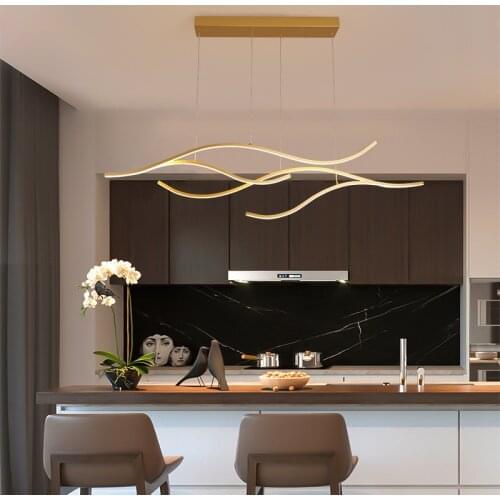 Modern Minimalist LED Chandelier For Dining Room Coffee Shop Bar Office Hanging Light Gold Or Black Restaurant Long Pendant Lamp