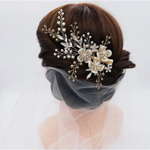Floralbride Handmade Crystal Rhinestone Pearls Flower Wedding Hair Clip Barrettes Set Bridal Hair accessories Women Jewelry