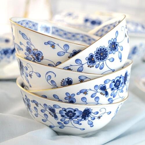 Wedding guci bone china tableware bowl dish set household combination Chinese ceramic plate bone china spoon noodle soup bowl