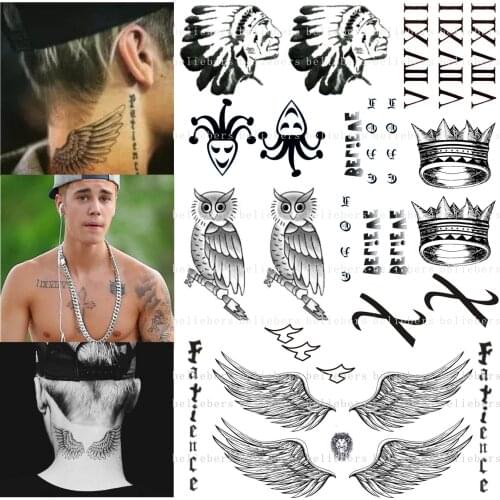1pcs Waterproof Fake Tattoo Temporary Tattoo Sticker Men Women Crown Wing Owl Tattoo Tribal Tattoo 20*30CM