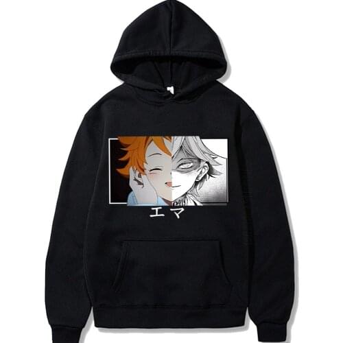 Promised Neverland Emma Print Anime Hoodies Streetwear Men Women Oversized Streetwear Daily Casual Hooded Tops Harajuku Hoodies