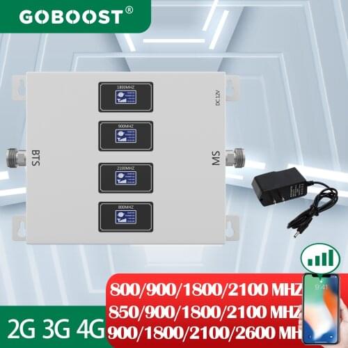 GOBOOST Four Band 2G 3G 4G Celluar Amplifier 800 850 900 1800 2100 2600 Mhz Cell Phone Signal Booster 70 Db Network Reapeater