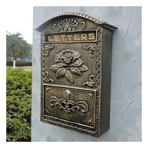 Vintage Cast Iron Flower Mailbox Embossed Trim Decor Bronze Look Home Garden Decorative Wall Metal Mail Post Box Outdoor