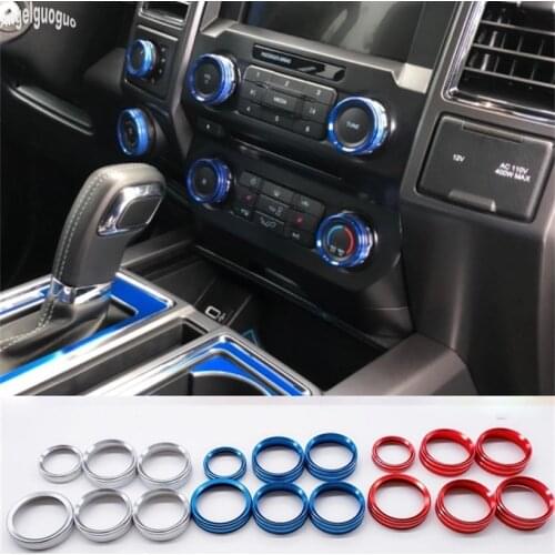 6 pcs/set For Ford F150 XLT 2016-2019 2020 accessories Car Air Conditioner Audio Knob Ring Trailer 4WD Switch Decoration Sticker