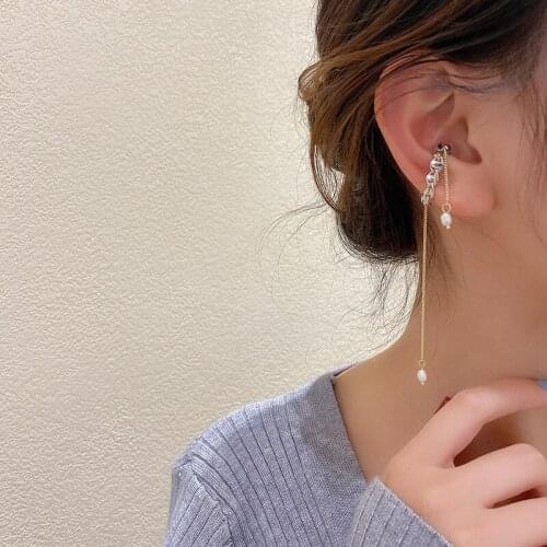 ​ZDMXJL 2021 New Arrival Fashion Womens Earrings Tassels Chain Pearl Magnet Clip Earrings For Women Party Jewelry Drop-shipping