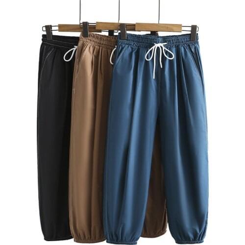 Large Size Womens Summer Women Bottoms Pants 2021 Korean Version Loose Thin Hundred Fast Dry Sweatpants Nine-point Pants