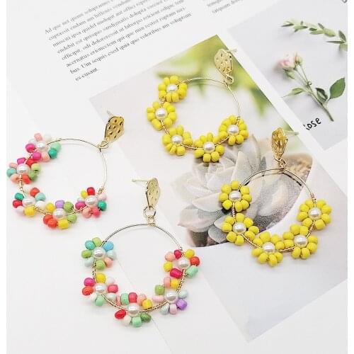 Floral Earrings For Women Colored Beads Flower Earrings Exaggeration Round Hoop Earring Boho Jewelry Sweet Elegant Accessaries