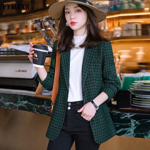 2021 Autumn and Winter High-quality Plaid Small Suit Office Womens Temperament Long-sleeved Retro Slim Jacket Coat
