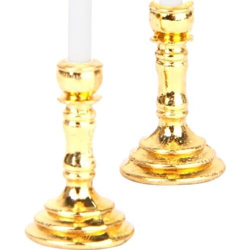 1 Pair of Mini Vintage Candle with White Candles for 1/12 Dollhouse
